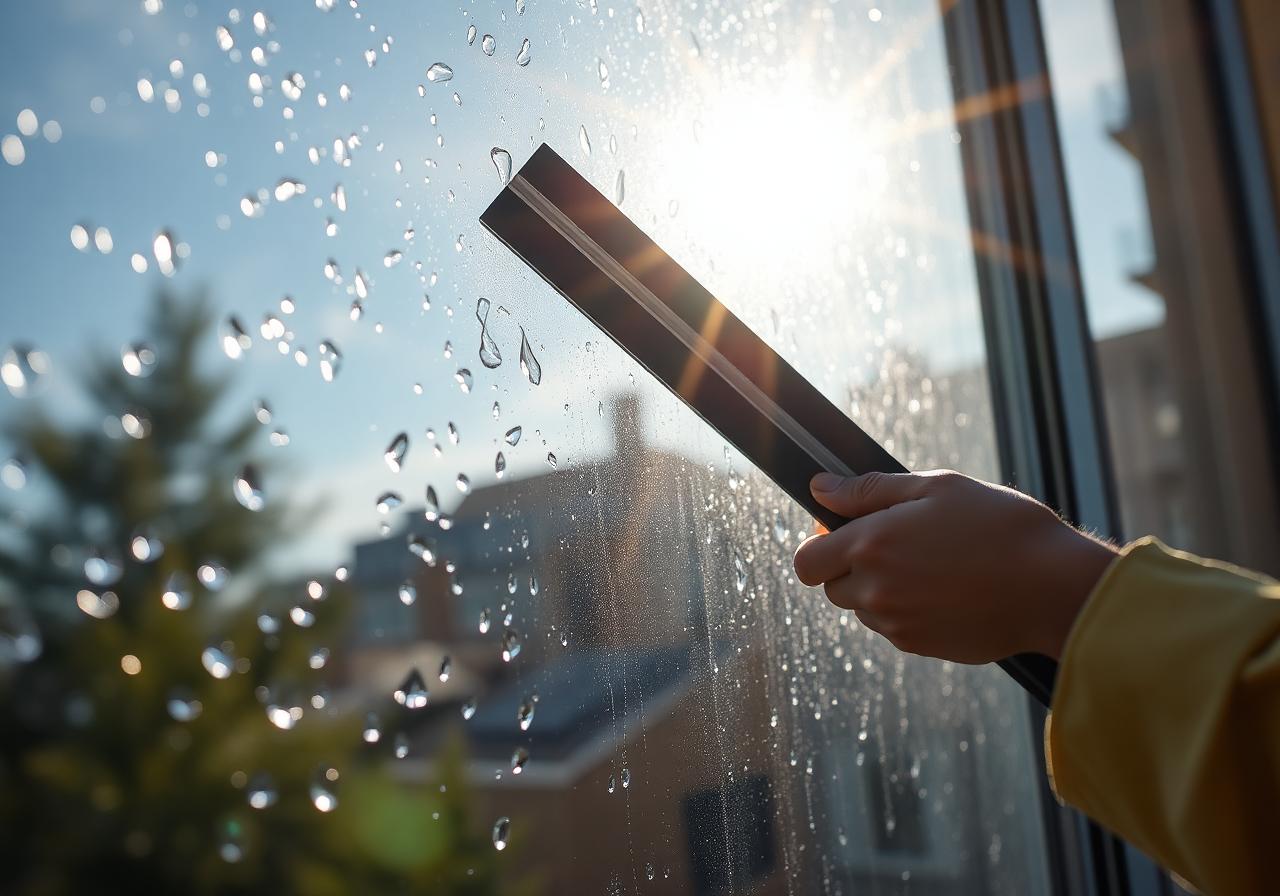 Squeegee gliding across a clean window